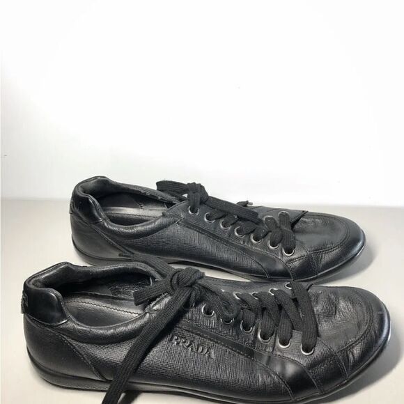Prada Black Leather Lace Up Casual Low Top Sneaker Shoes Men’s Sz 10.5M US/44EU - Picture 6 of 14
